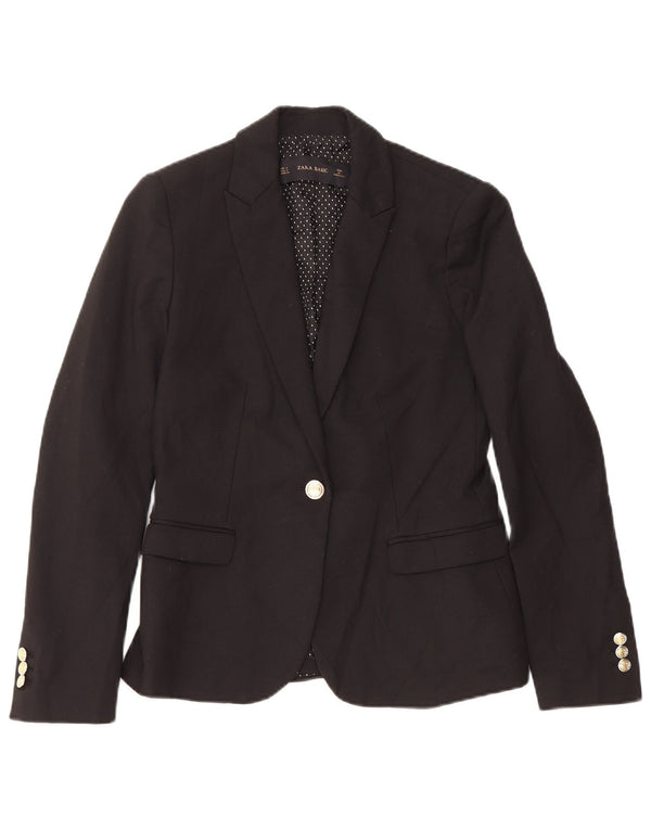 Zara Womens 1 Button Blazer Jacket UK 10 Small Black Cotton