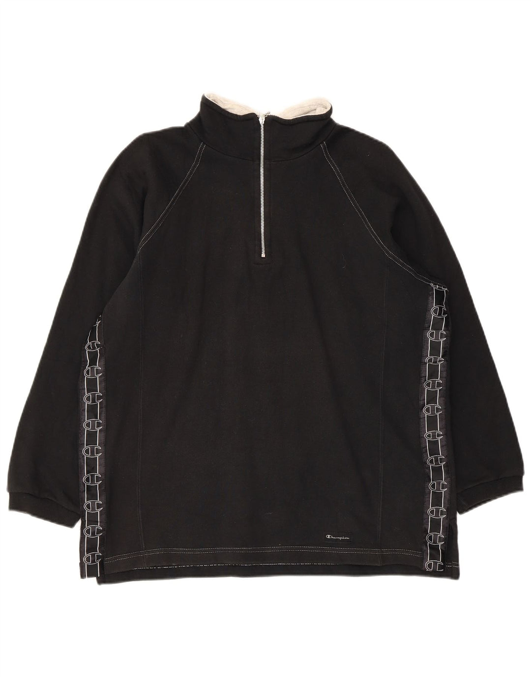 Champion Mens Graphic Zip Neck Sweatshirt Jumper Medium Black Cotton