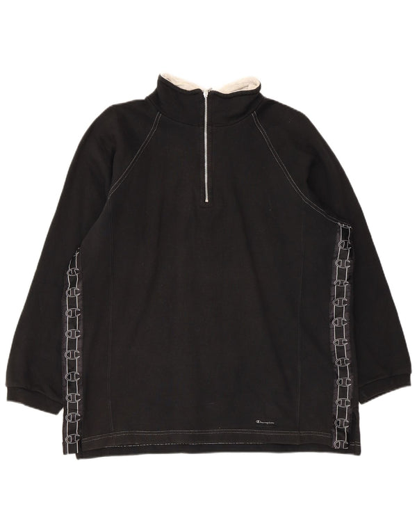 Champion Mens Graphic Zip Neck Sweatshirt Jumper Medium Black Cotton