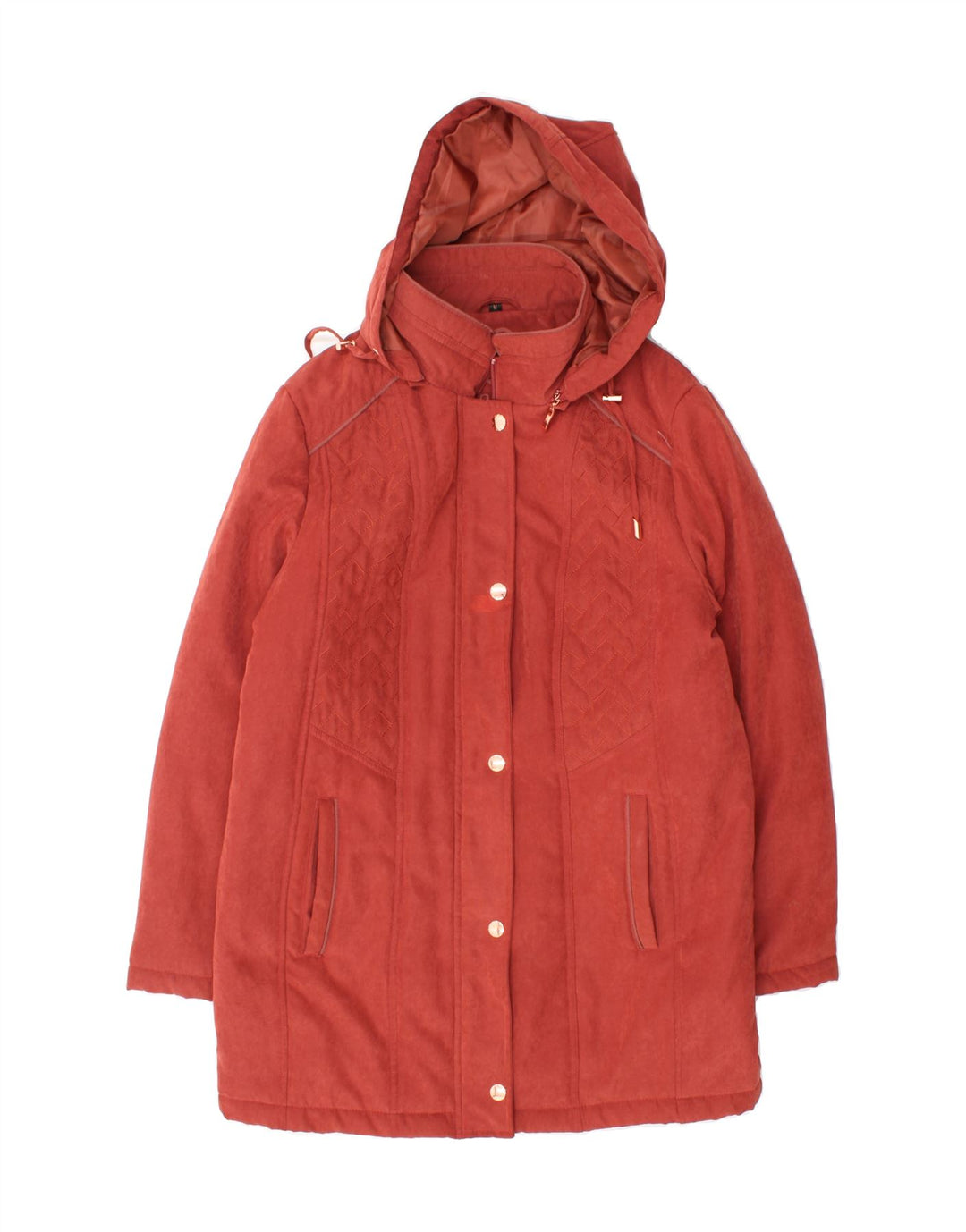 VINTAGE Womens Hooded Overcoat UK 14 Medium Red Polyester Vintage Vintage and Second-Hand Vintage from Messina Hembry 