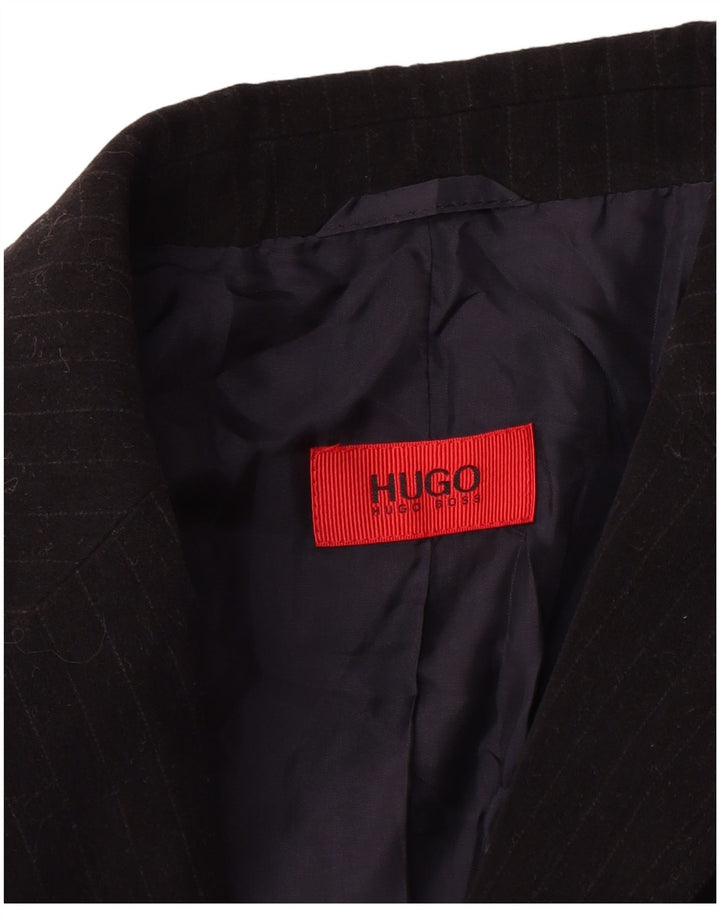 HUGO BOSS Mens 2 Button Blazer Jacket EU 50 Large Black Pinstripe Cotton