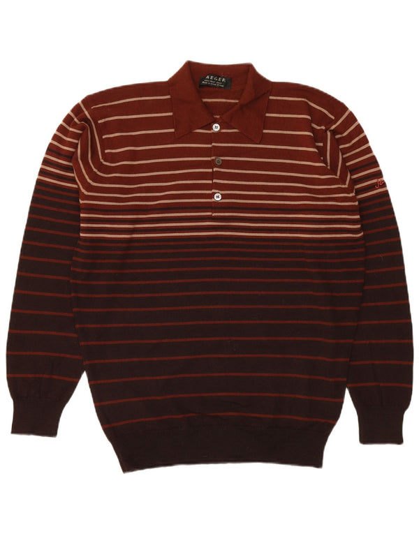 Jaeger Mens Polo Neck Jumper Sweater Small Brown Striped Wool