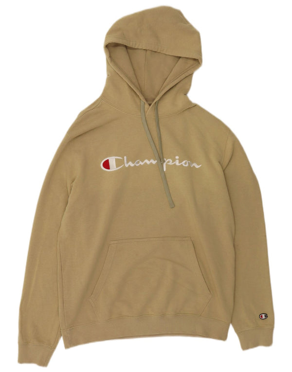 Champion Mens Graphic Hoodie Jumper Large Khaki Cotton