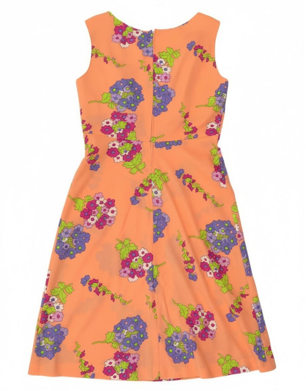 C & A Womens Sleeveless A-Line Dress EU 42 Large Orange Floral Polyester