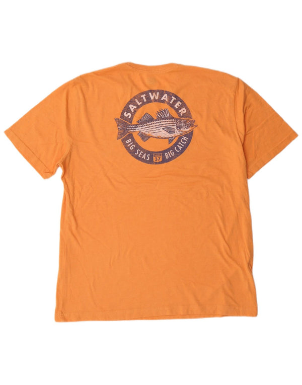 Izod Mens Salt Water Relaxed Fit Graphic T-Shirt Top Large Orange Cotton