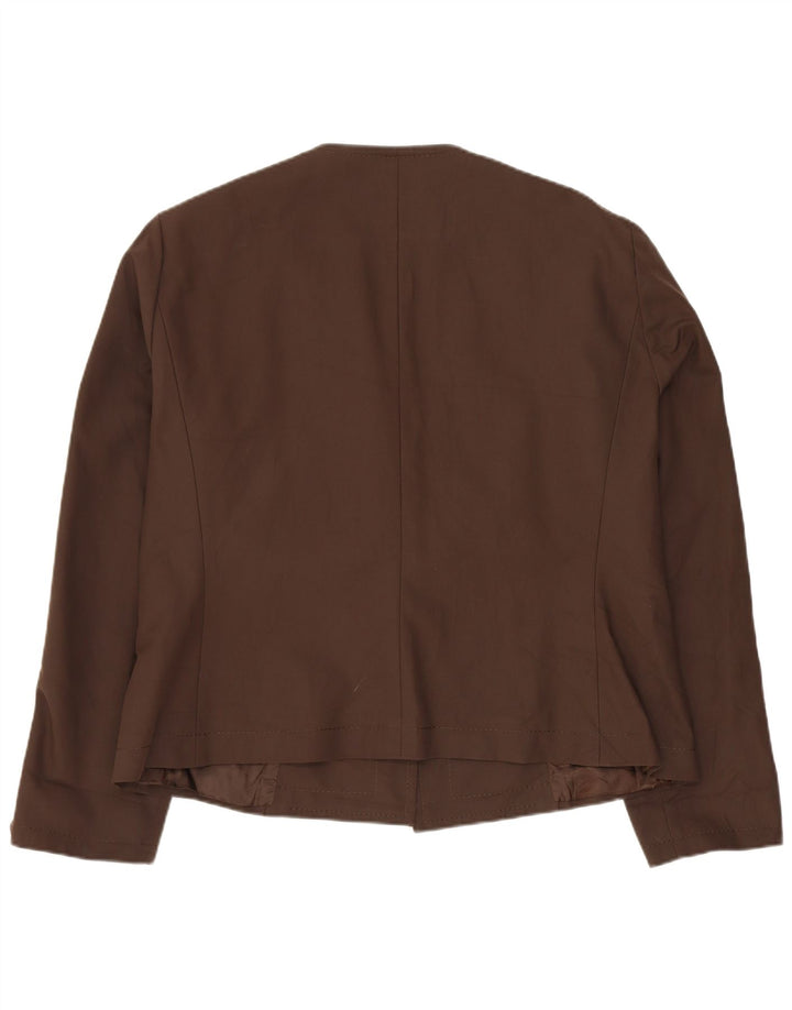 BARBARA B Womens Open Blazer Jacket UK 18 XL Brown Cotton