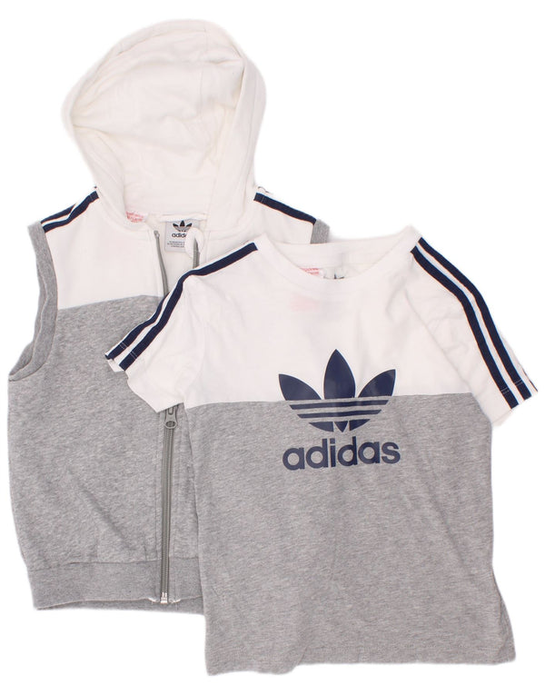 Adidas Boys Graphic Hooded 2 Piece Set 3-4 Years Grey Colourblock Cotton