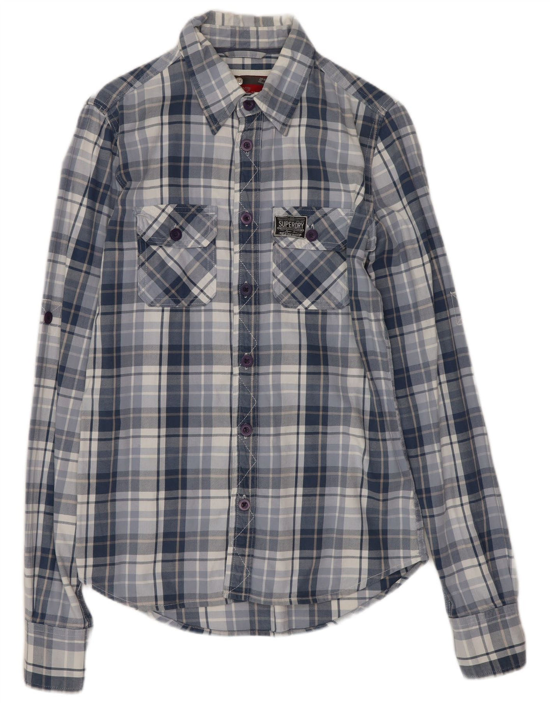 Superdry Mens Graphic Shirt Small Blue Check Cotton