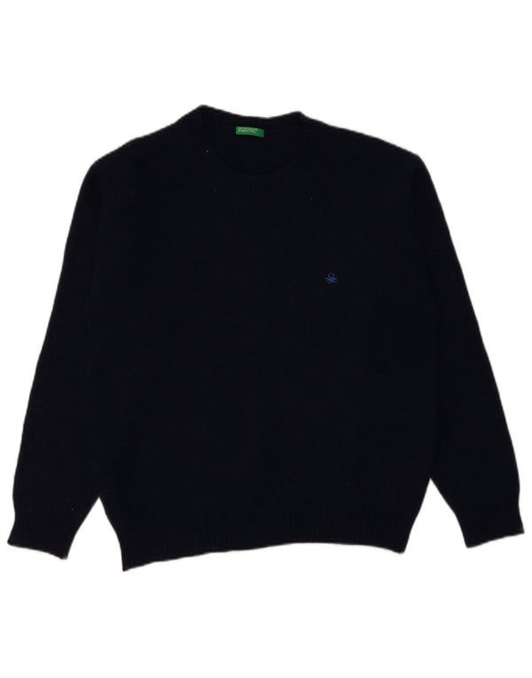BENETTON Womens Crew Neck Jumper Sweater UK 16 Large Navy Blue Wool