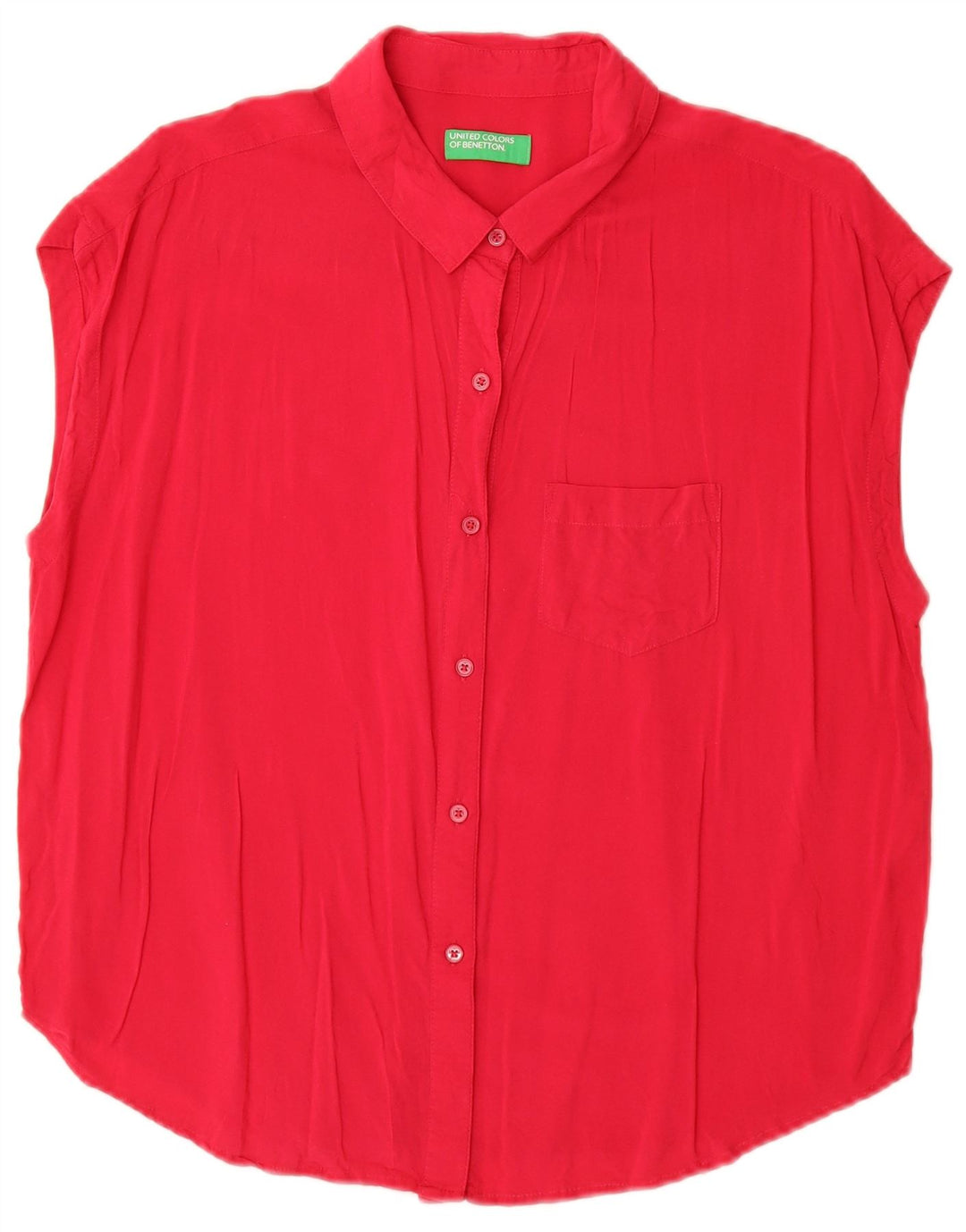 Benetton Womens Oversized Short Sleeve Shirt Blouse UK 6 XS Red Cotton