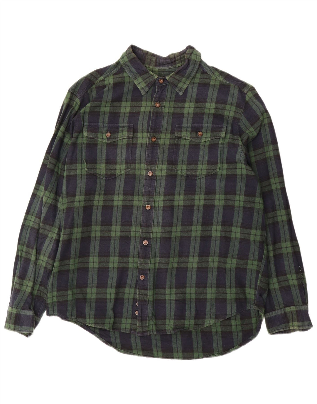 EDDIE BAUER Mens Flannel Shirt XL Green Check Cotton