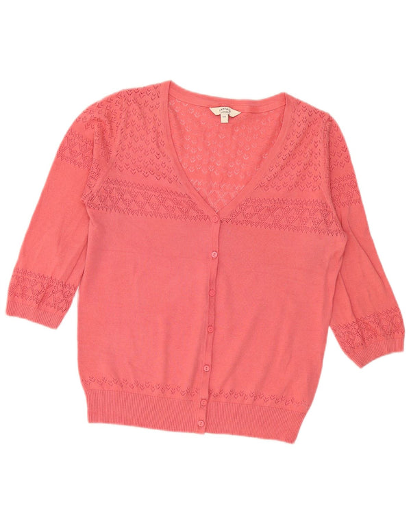 Fat Face Womens 3/4 Sleeve Cardigan Sweater UK 14 Medium Pink Cotton