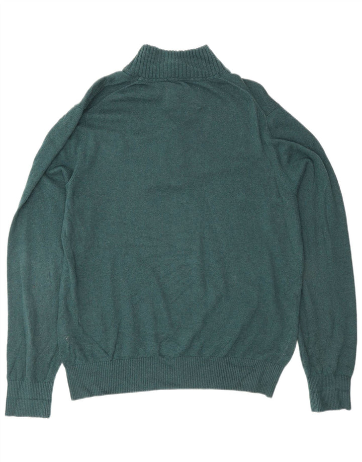 Eddie Bauer Mens Zip Neck Jumper Sweater Medium Green Cotton