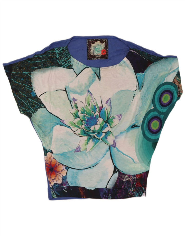 DESIGUAL Womens Batwing Blouse Top UK 10 Small Blue Floral Viscose