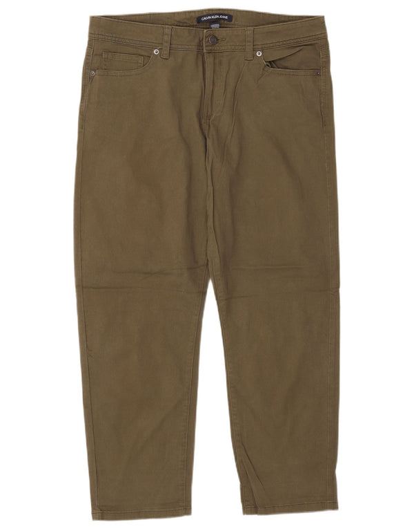CALVIN KLEIN Womens Tapered Cropped Trousers US 12 Large W34 L26 Khaki