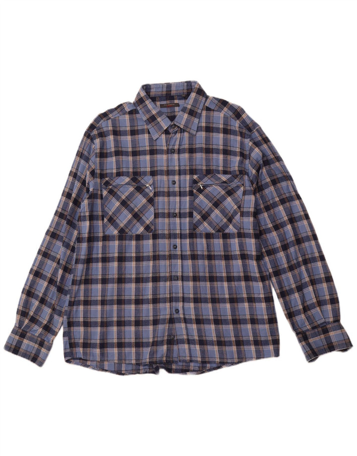 SEA BARRIER Mens Flannel Shirt XL Blue Check Cotton