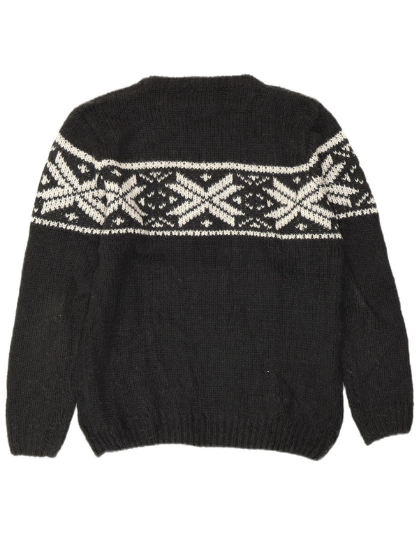 VINTAGE Womens Crew Neck Jumper Sweater UK 16 Large Black Fair Isle Wool