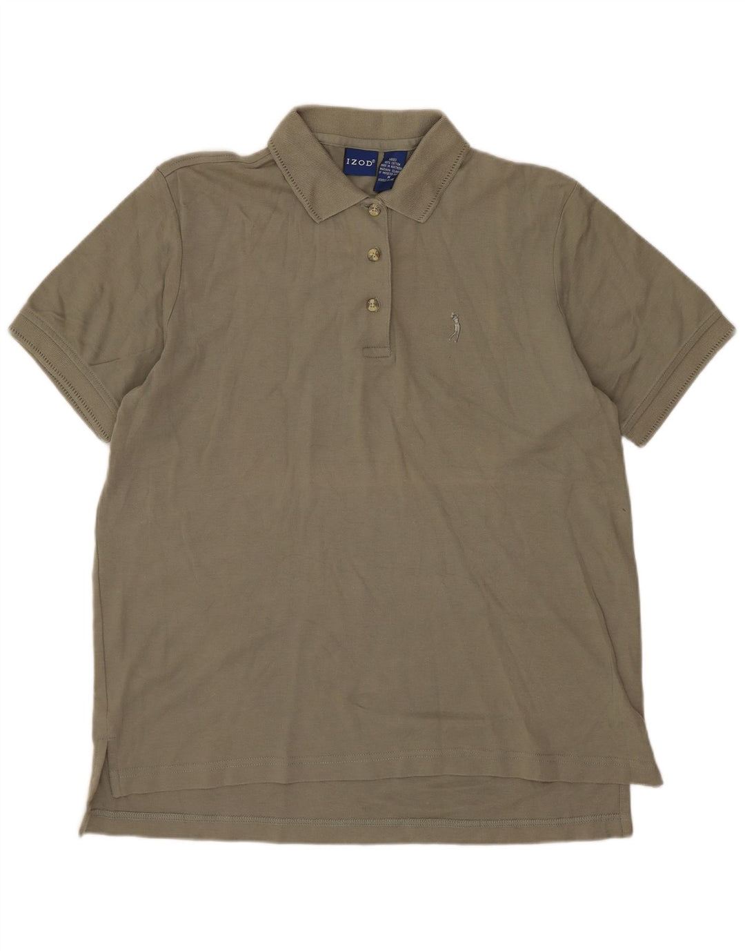 Izod Womens Polo Shirt UK 14 Medium Khaki Cotton