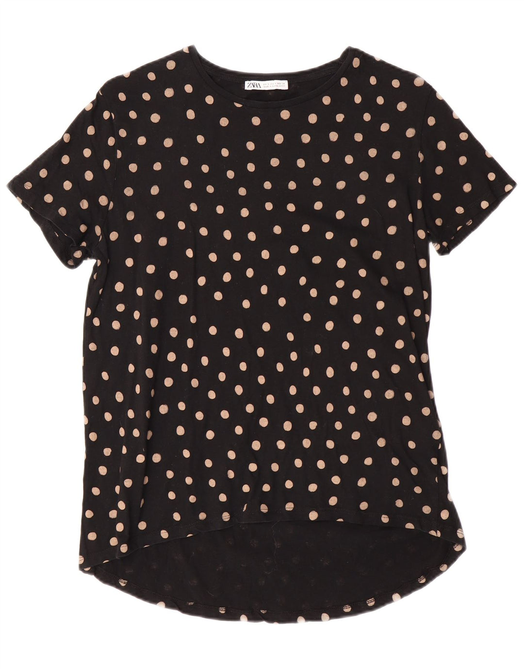ZARA Womens T-Shirt Top UK 10 Small Black Polka Dot Cotton