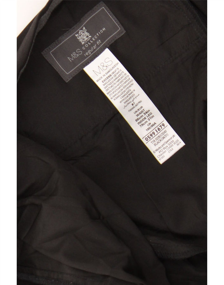 Marks & Spencer Mens Regular Fit Suit Trousers W34 L27 Black Polyester