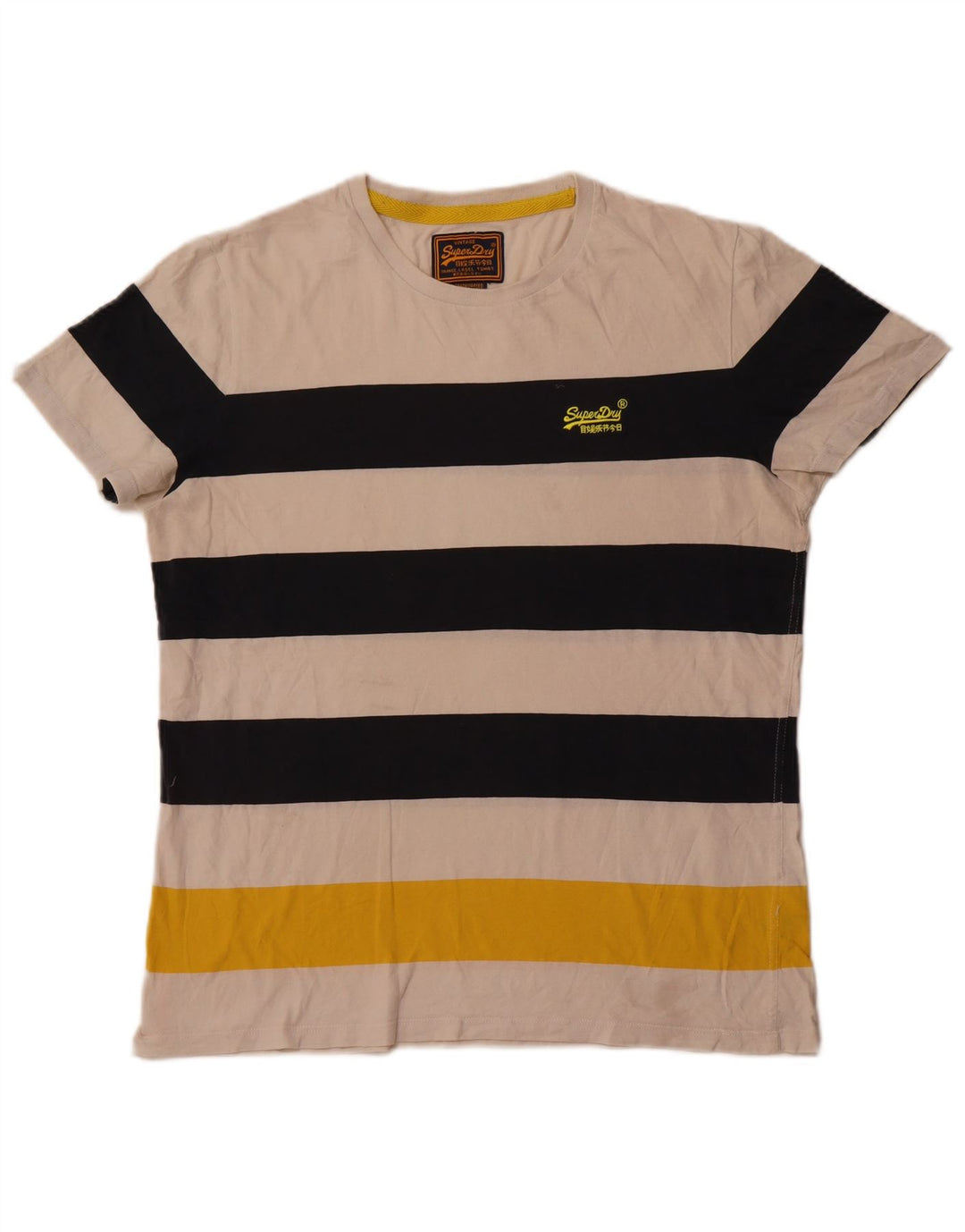 Superdry Mens T-Shirt Top 2XL Off White Striped Cotton