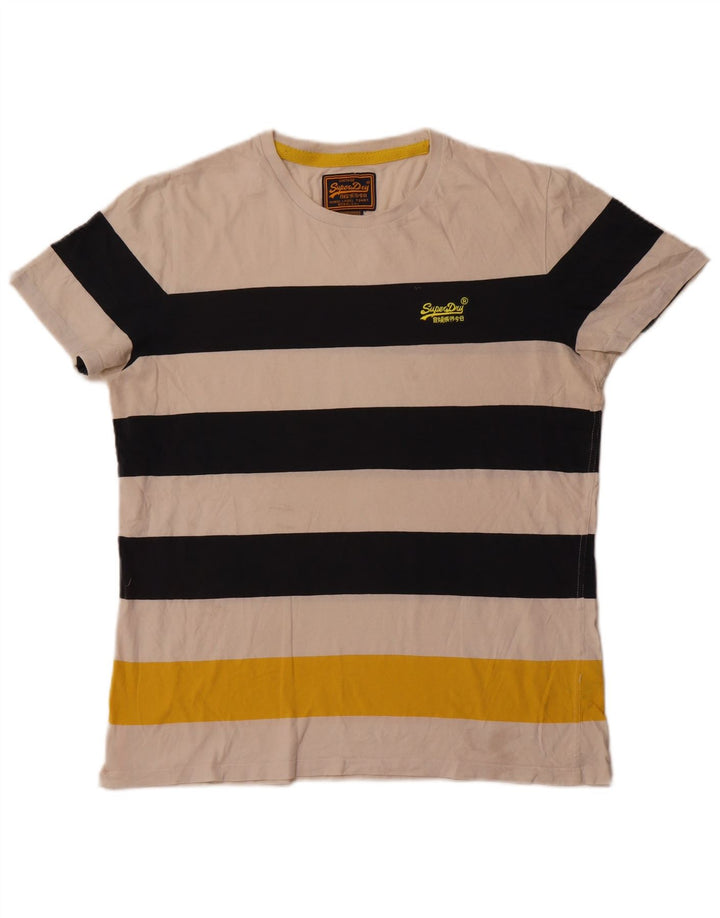 Superdry Mens T-Shirt Top 2XL Off White Striped Cotton