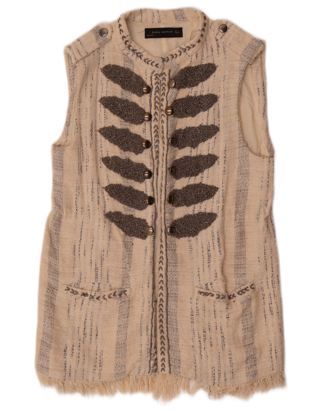 Zara Womens Open Gilet UK 12 Medium Beige
