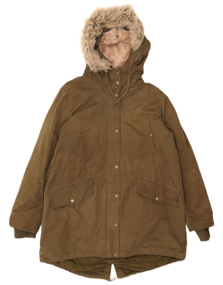 FAT FACE Womens Hooded Parka Jacket UK 16 Large Khaki Polyester