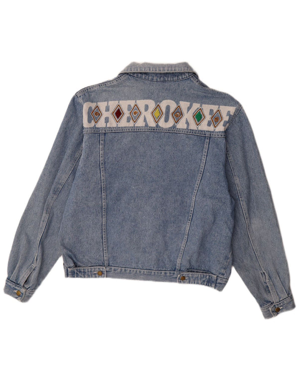 Cherokee Mens Graphic Denim Jacket UK 40 Large Blue Geometric Cotton