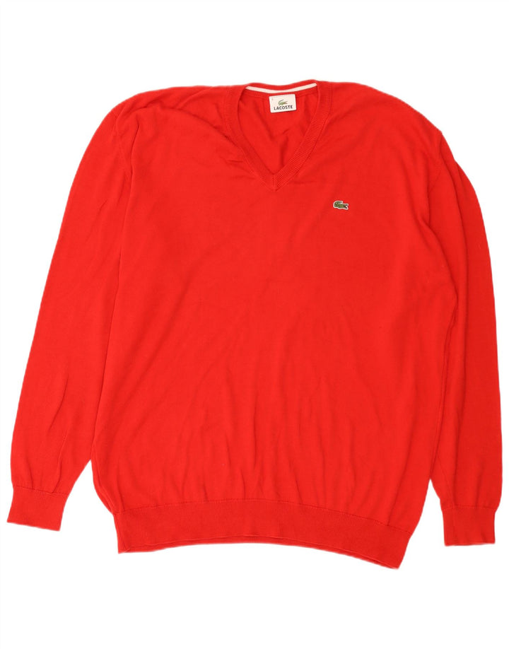 Lacoste Mens V-Neck Jumper Sweater Size 8 3XL Red Cotton