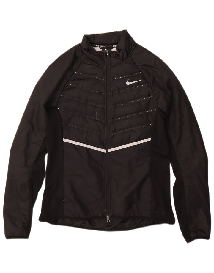 NIKE Womens Racer Jacket UK 12 Medium Black Polyester
