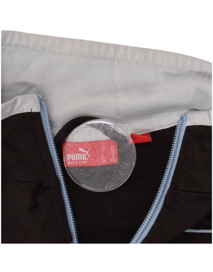 PUMA Boys Graphic Tracksuit Top Jacket 13-14 Years Black Colourblock