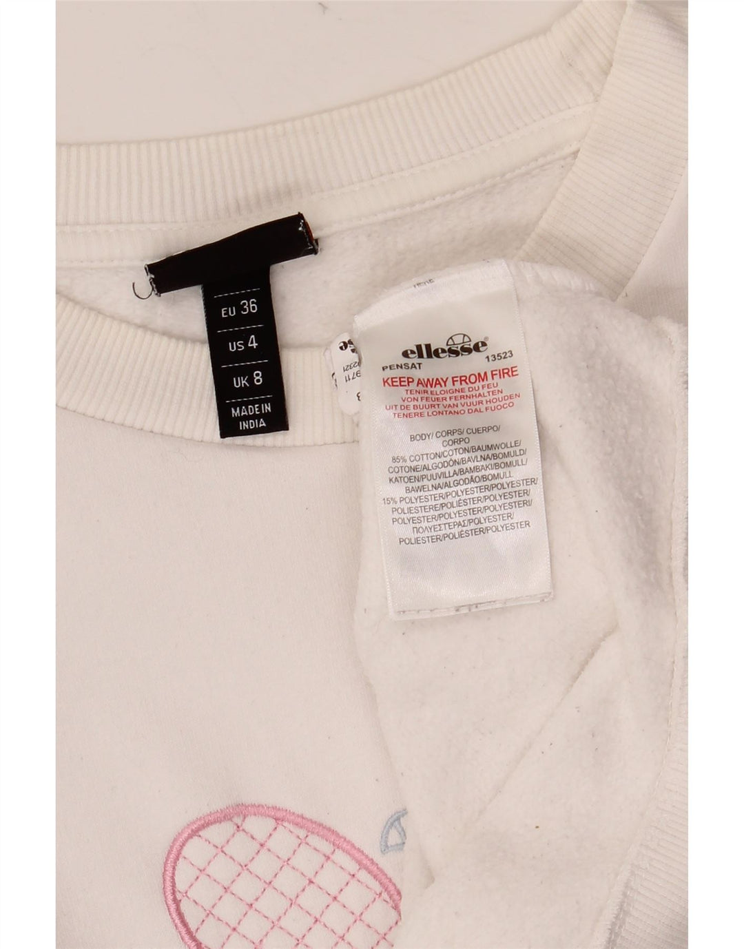 ELLESSE Womens Oversized Graphic Sweatshirt Jumper UK 8 Small White Cotton