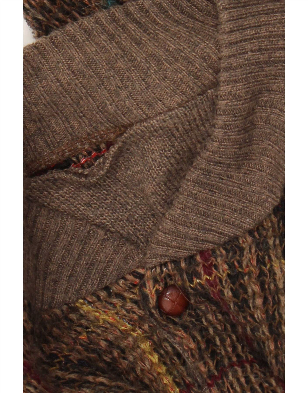 Vintage Mens Cardigan Sweater Large Brown Check Acrylic