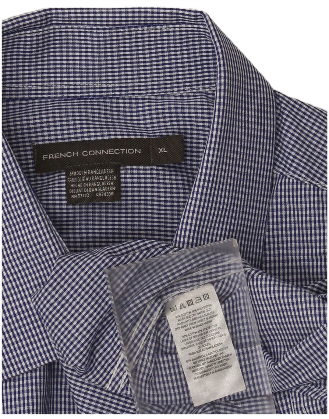 French Connection Mens Shirt XL Blue Gingham Cotton