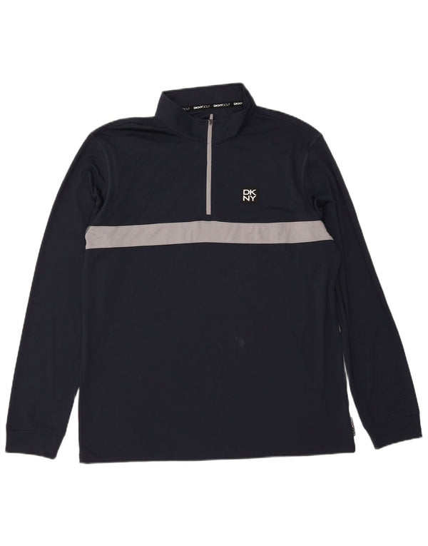 Dkny Mens Zip Neck Pullover Tracksuit Top XL Navy Blue Colourblock