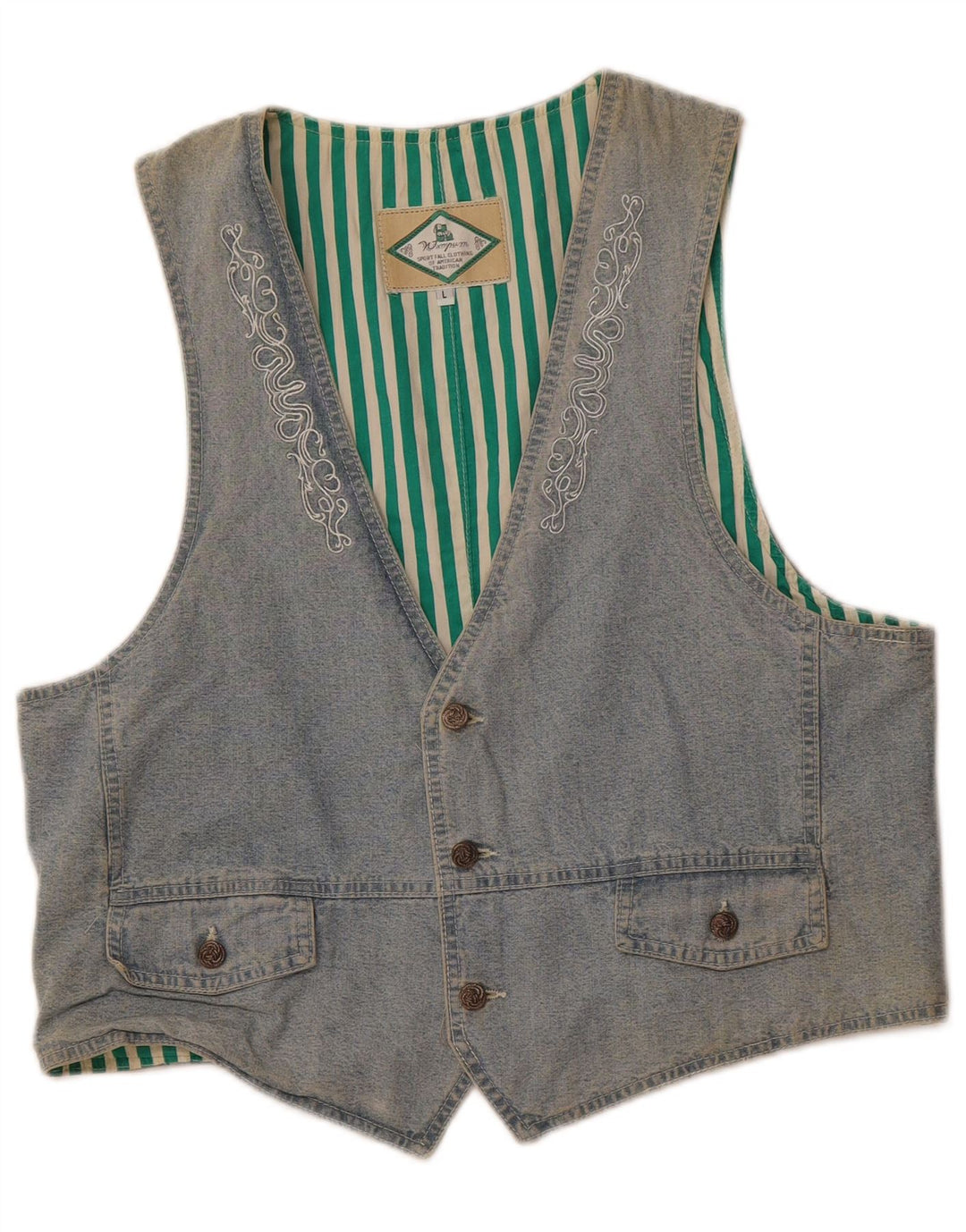 WAMPUM Womens Waistcoat UK 16 Large Blue Cotton