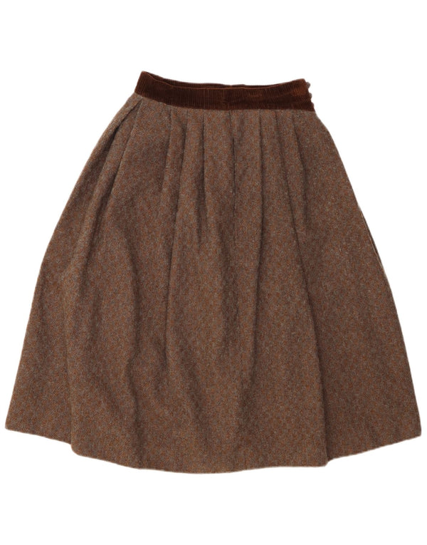 Vintage Womens High Waist Pleated A-Line Skirt UK 12 Medium W26 Brown