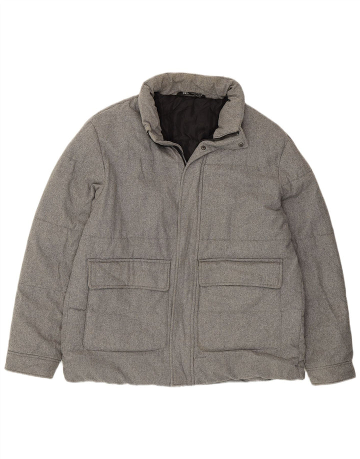 Zara Mens Padded Jacket UK 42 XL Grey Polyester