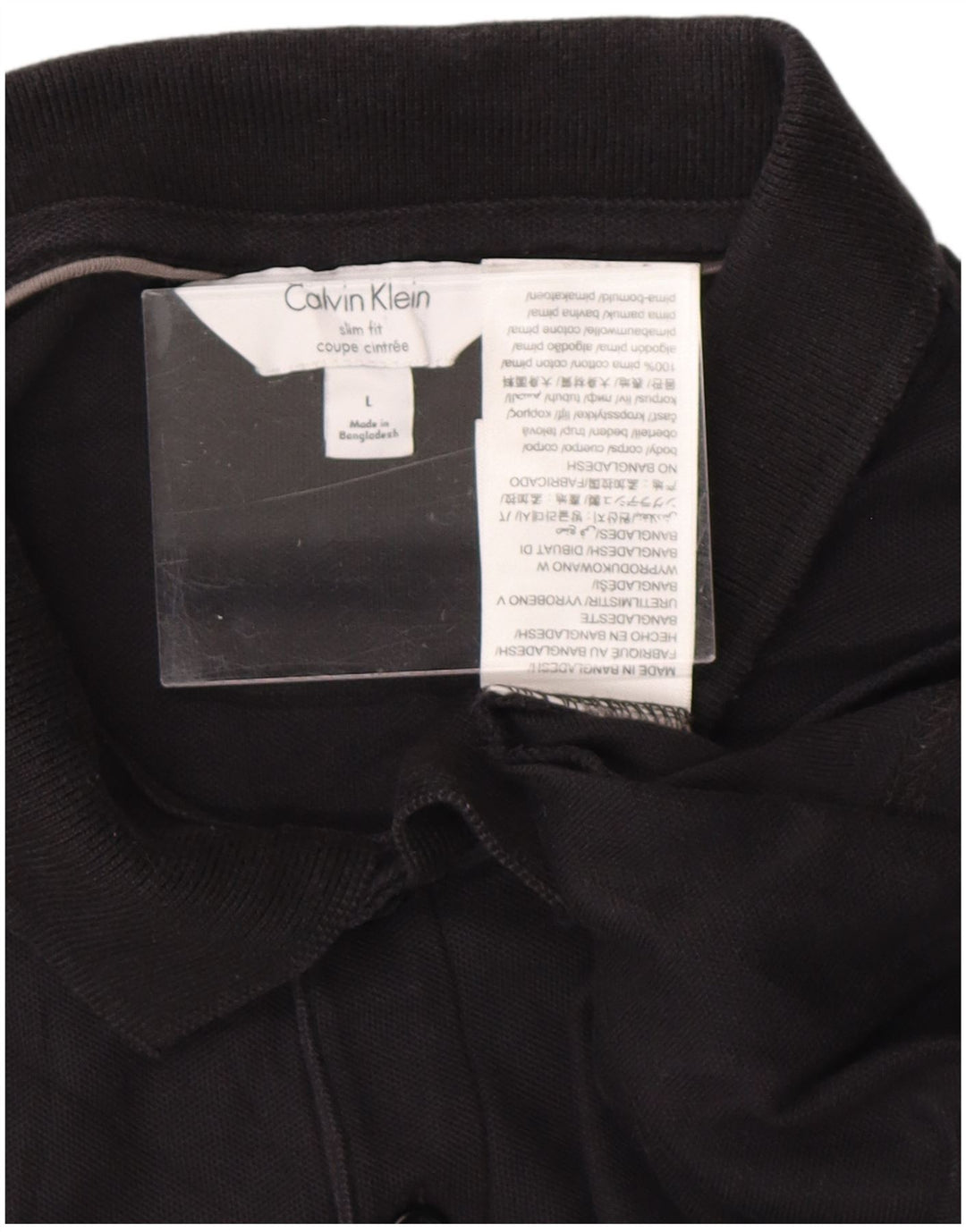CALVIN KLEIN Mens Slim Fit Polo Shirt Large Black Cotton