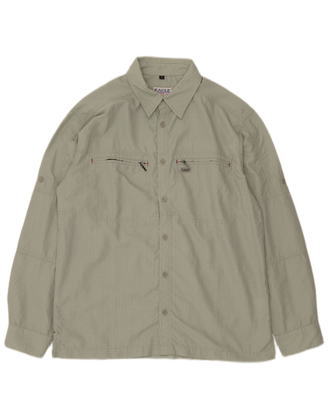 VINTAGE Mens Shirt Medium Green Gingham Polyamide