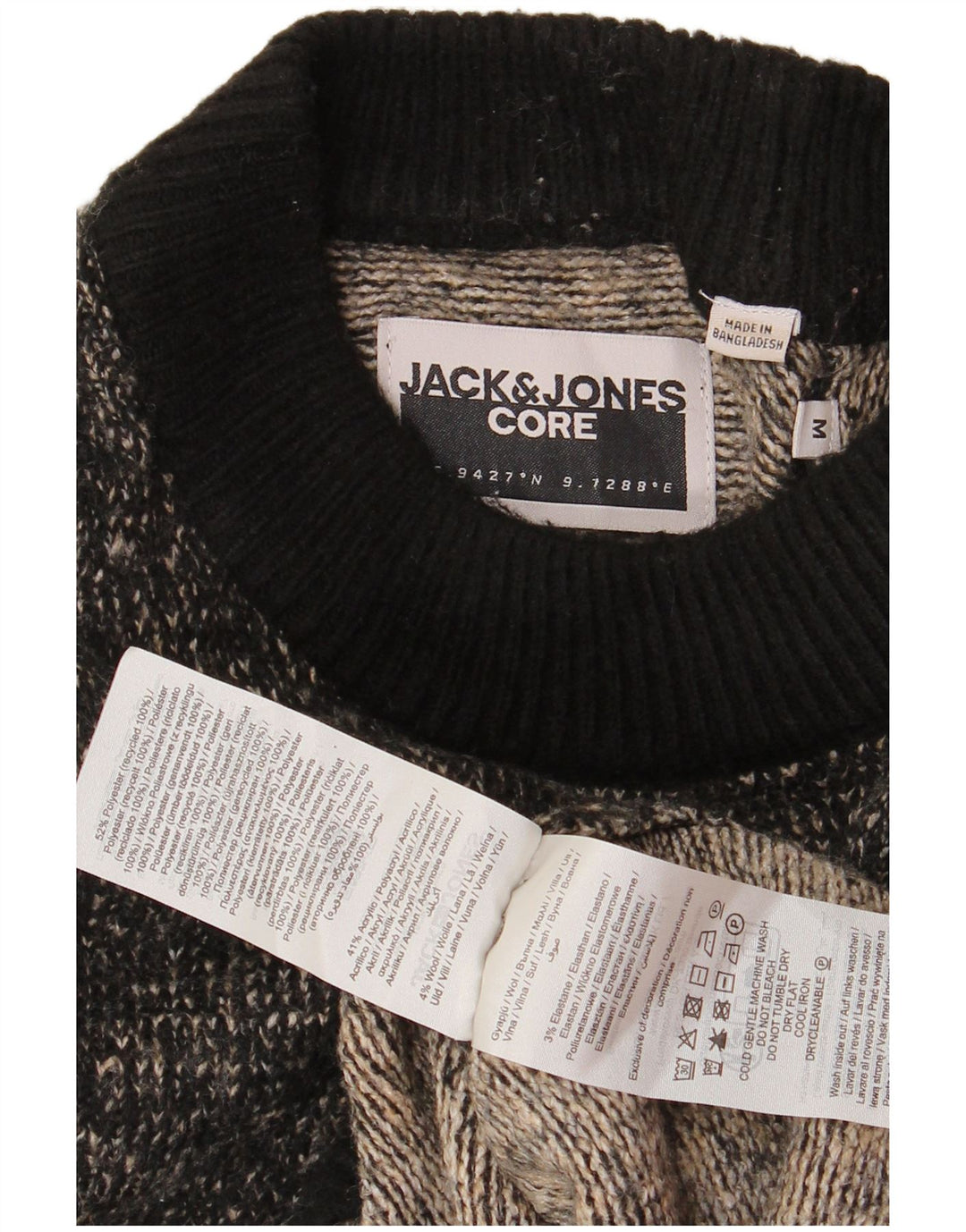 JACK & JONES Mens Crew Neck Jumper Sweater Medium Black Flecked Polyester