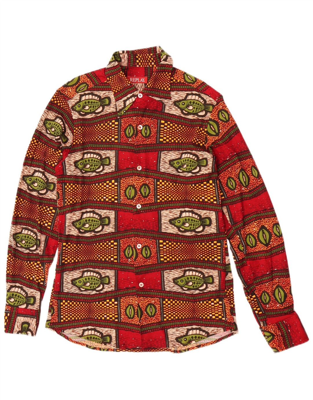 Replay Mens Shirt Medium Red Novelty
