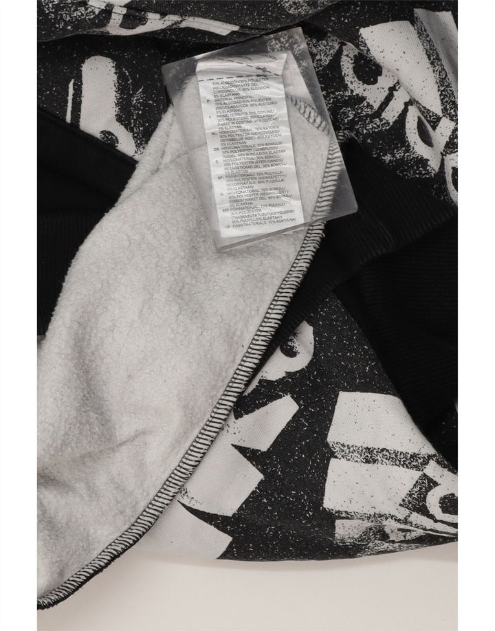 ADIDAS Mens Graphic Hoodie Jumper Large Black Colourblock Cotton