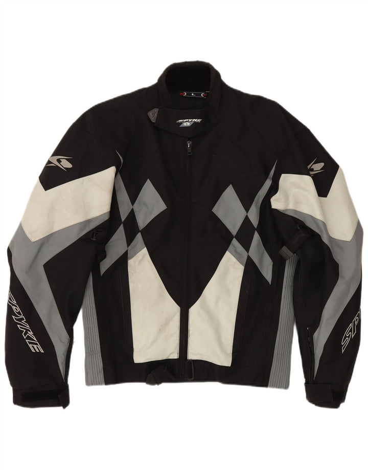 Spyke Mens Graphic Bomber Jacket UK 40 Large Black Colourblock Biker