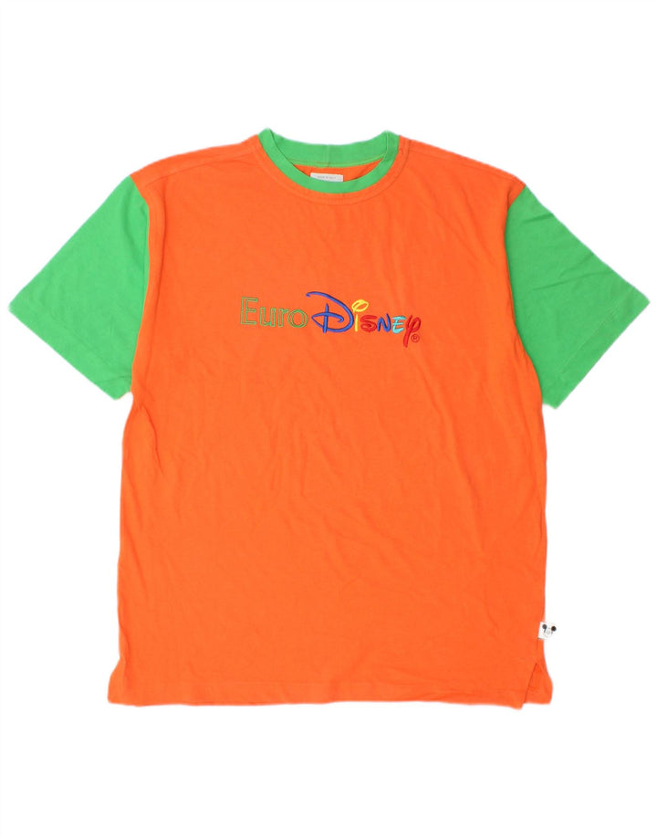 BENETTON Mens Mickey Mouse Graphic T-Shirt Top Medium Orange Colourblock