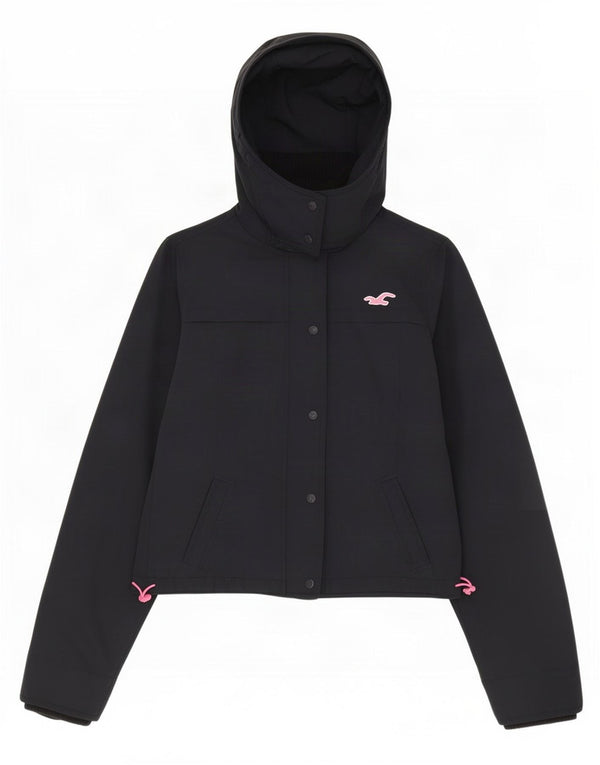 Hollister Womens Hooded Rain Jacket UK 14 Medium Navy Blue Nylon