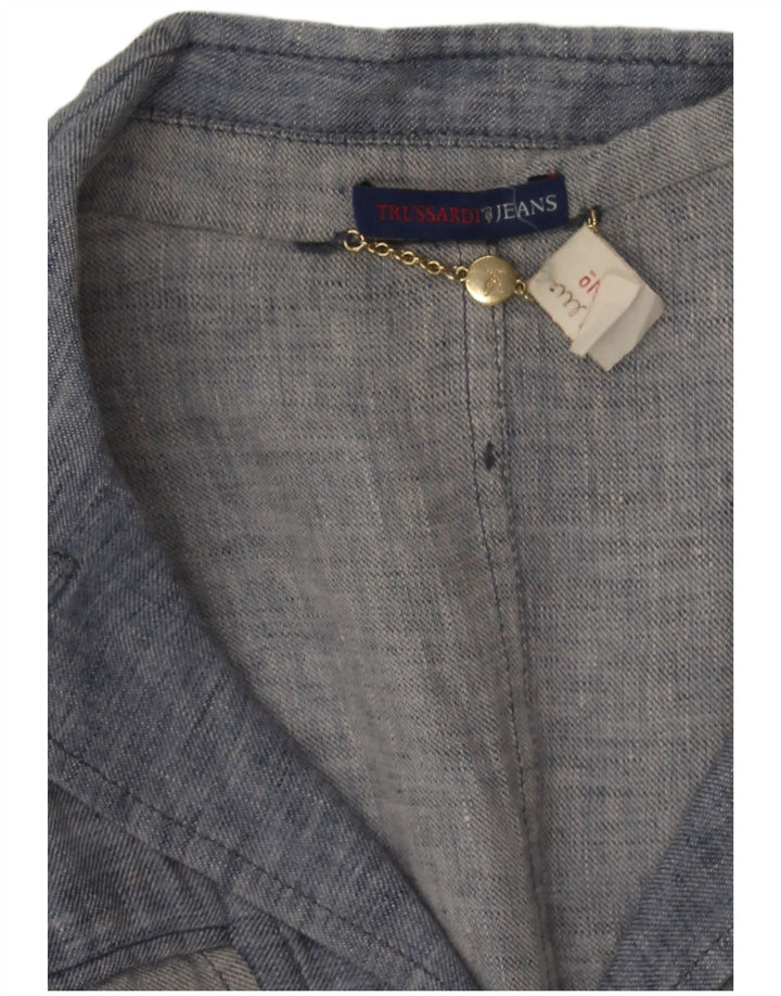 Trussardi Jeans Womens 3 Button Denim Blazer Jacket UK 10 Small Blue