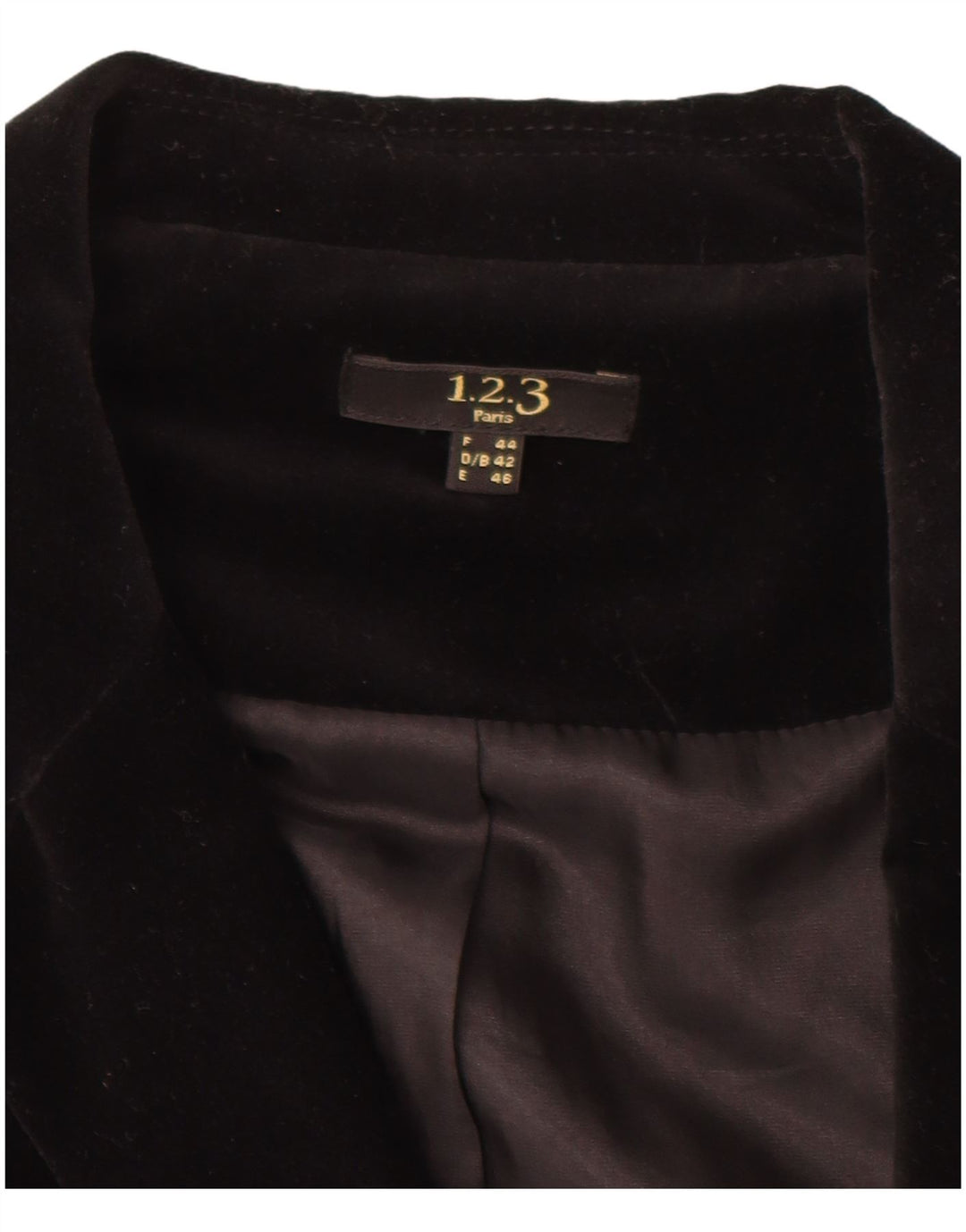 1.2.3 PARIS Womens Velvet 2 Button Blazer Jacket EU 44 Medium Black Cotton