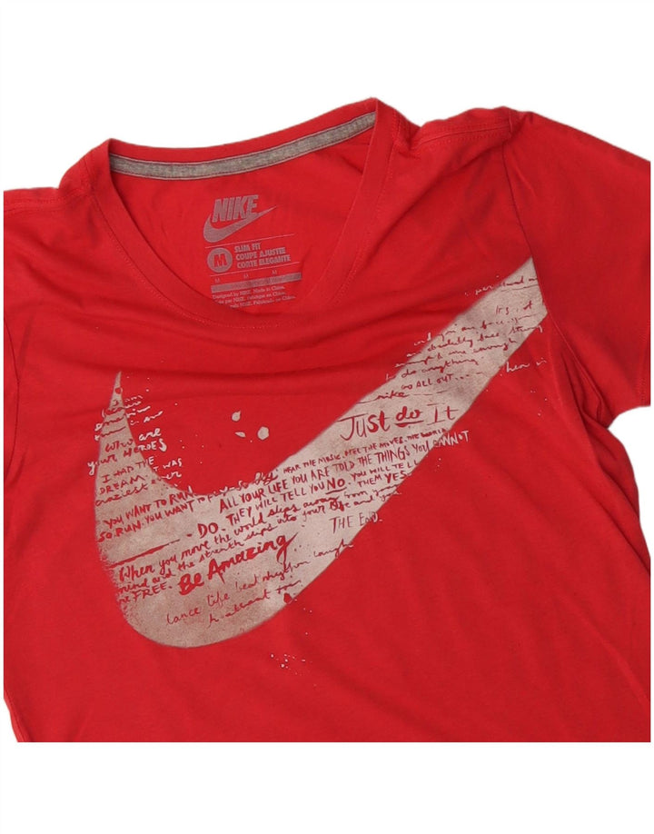 NIKE Womens Slim Fit Graphic T-Shirt Top UK 12 Medium Red